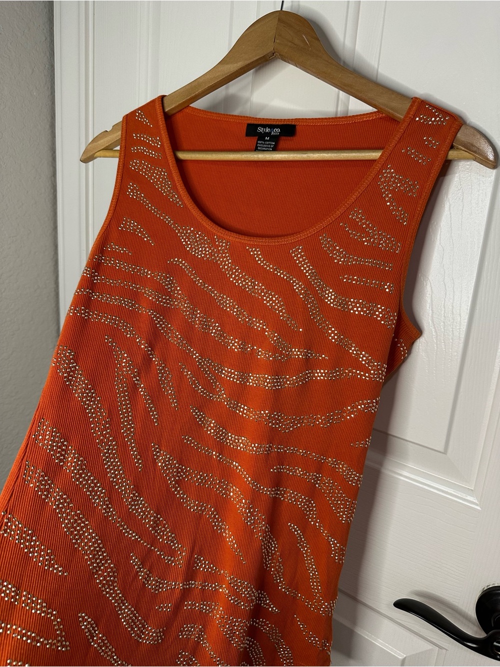 Y2K Style & Co. Orange Silver Bedazzled Zebra Print Ribbed Tank Top M Mcbling - Picture 3 of 6